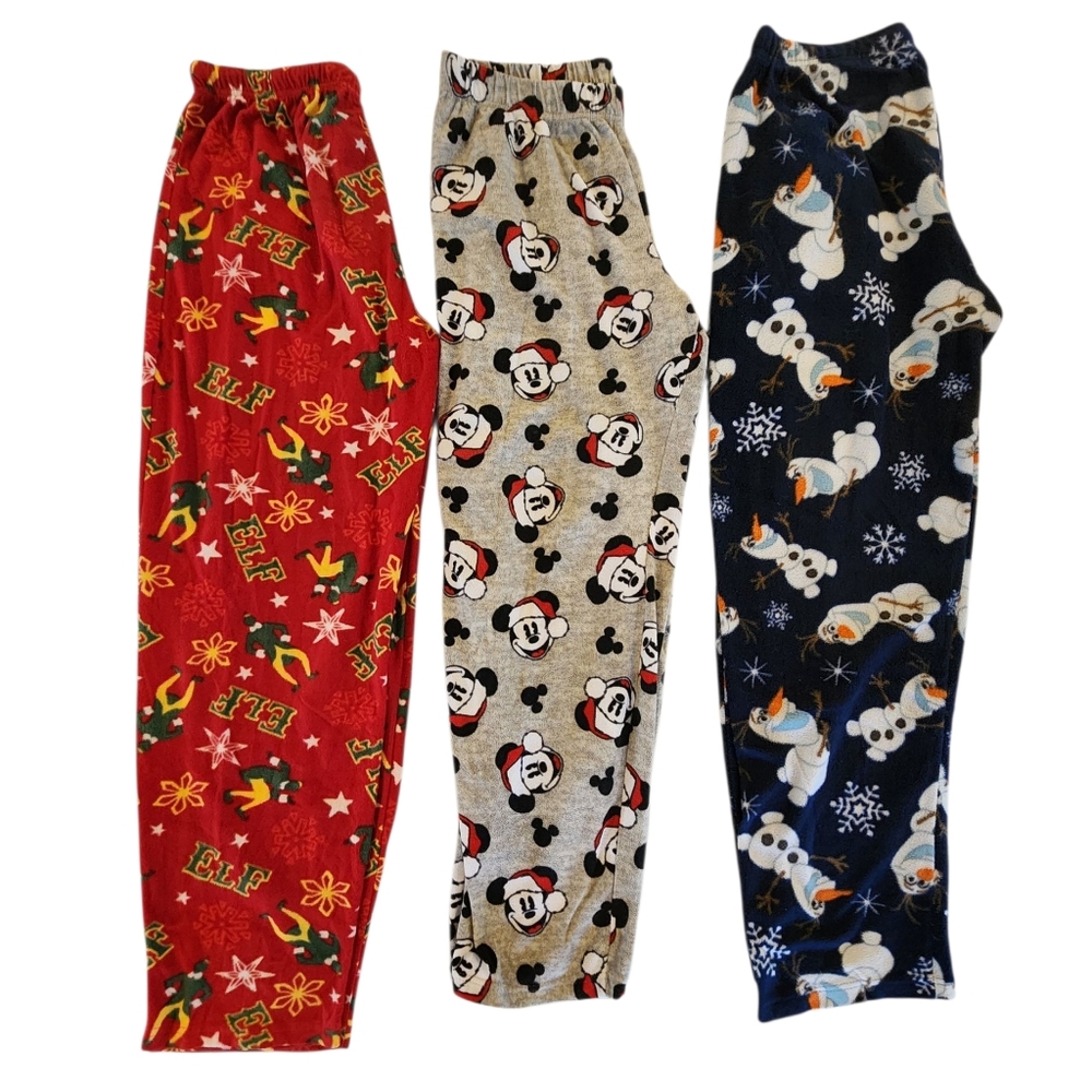 Disney Mickey, Olaf & Elf Christmas Fleece PJ Pants Bundle - Men's Size Large